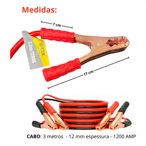 Cabo Para Recarga de Bateria Automotiva – Chupeta 3 Metros