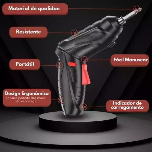 Kit Parafusadeira Elétrica Sem Fio 47 Chaves Fenda Philips Cor Preto 110V/220V Kit Parafusadeira Elétrica Sem Fio 47 Chaves Fenda Philips Cor Preto