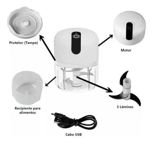 Mini Processador de Alimentos Moedor Elétrico Sem Fio 200ml Usb