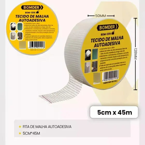 Fita Telada De Malha Fibra Drywall Reparos Rachaduras Parede