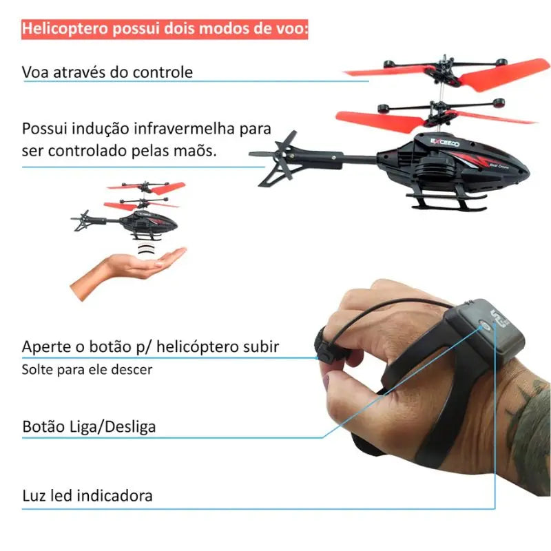 Mini Helicóptero De Brinquedo Com Controle De Pulso Recarregável