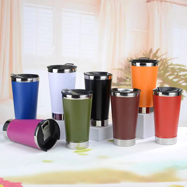 Copo Térmico com Tampa e Abridor 473ml Cerveja Inox