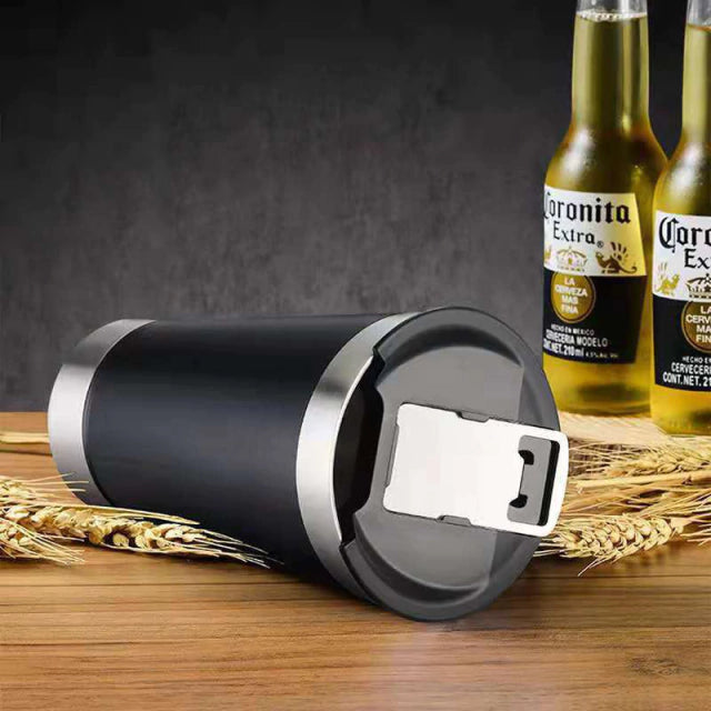 Copo Térmico com Tampa e Abridor 473ml Cerveja Inox