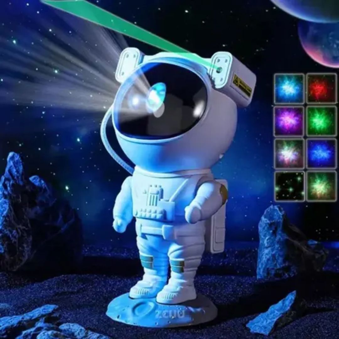 Astronauta Galáctico 2 em 1 – Projetor de Estrelas + Caixa de Som Bluetooth com Controle