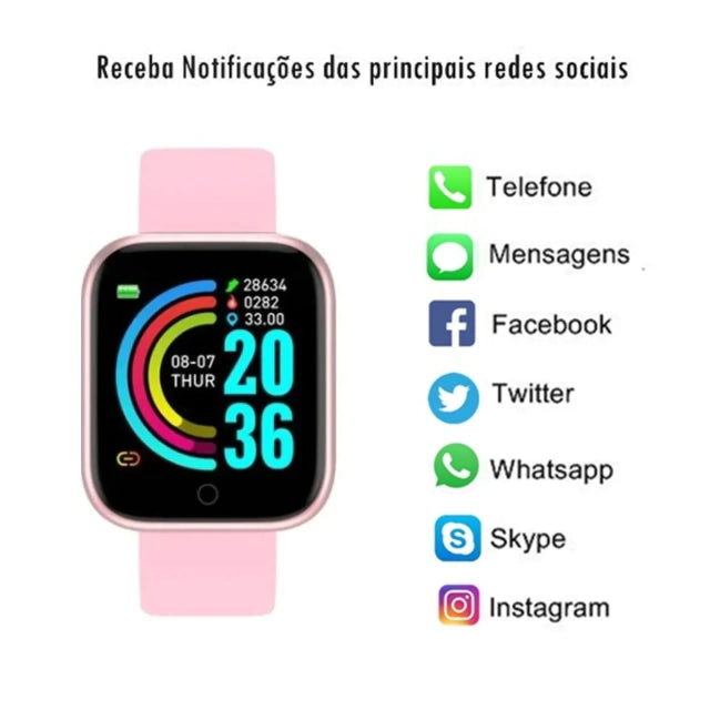 Relógio Inteligente Smartwatch D20 Bluetooth para IOS e Androide