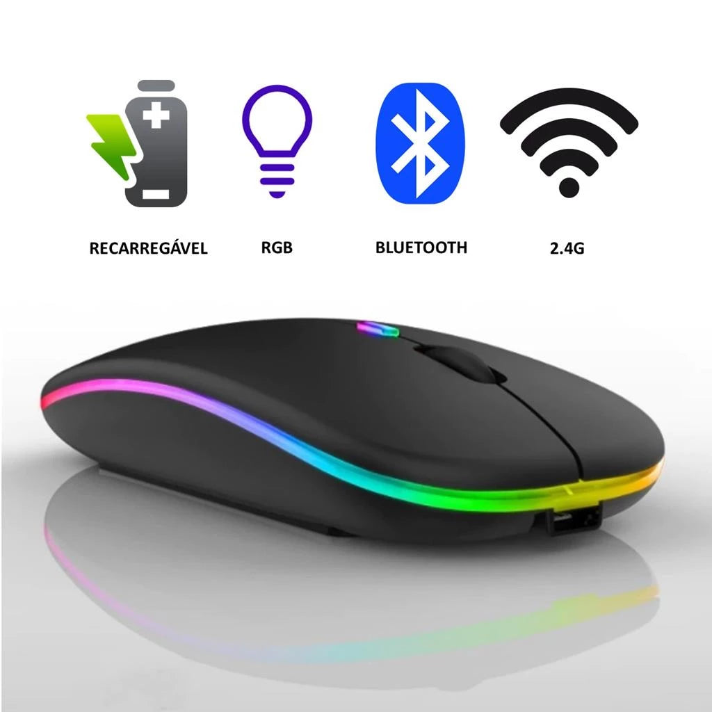 Mouse Gamer Sem Fio Flyonex AG-690 2.4G + Bluetooth RGB