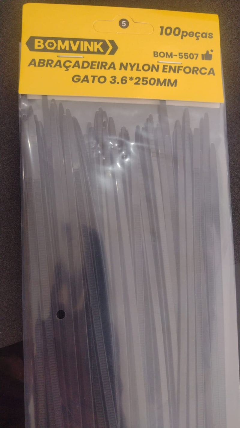 BOMVINK Abracadeiras Enforca Gato Nylon 3,6*250mm Preta Bom 5507