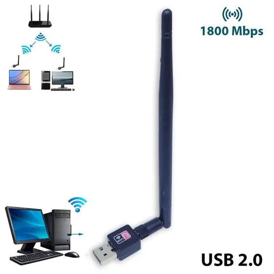 Adaptador Wi-fi Via Usb 2.0, Receptor Wireless 1800mbps Premium
