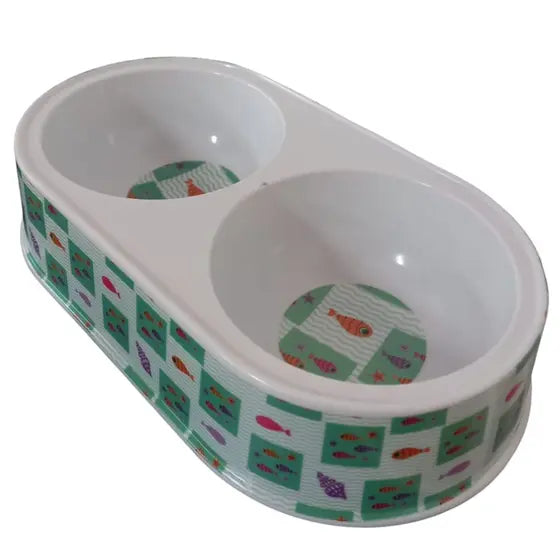 Comedouro Cães Gatos Melamina Duplo Oval 300 Ml