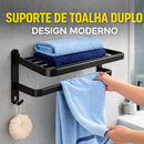 Porta Toalha Duplo Suporte Toalheiro Banheiro Duplo Adesivo Preto
