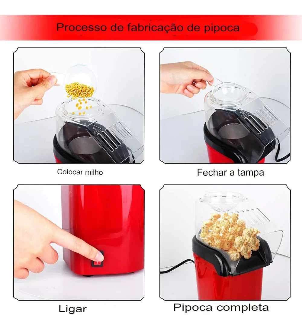 Pipoqueira Elétrica Vermelha Sem Óleo Saudável 110V 1200W Ar Quente Totalmente Automática