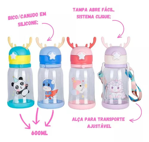 Garrafa Garrafinha C/ Canudo Infantil Alce Bebê