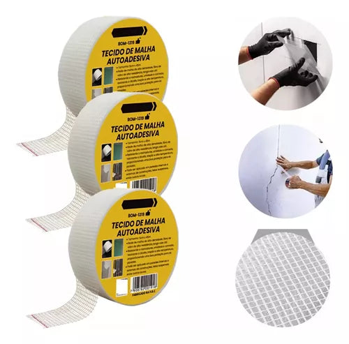 Fita Telada De Malha Fibra Drywall Reparos Rachaduras Parede