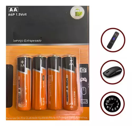 Cartela Com 04 Pilha Aa Alcalina 3a Bateria Longa Vida 1.5v