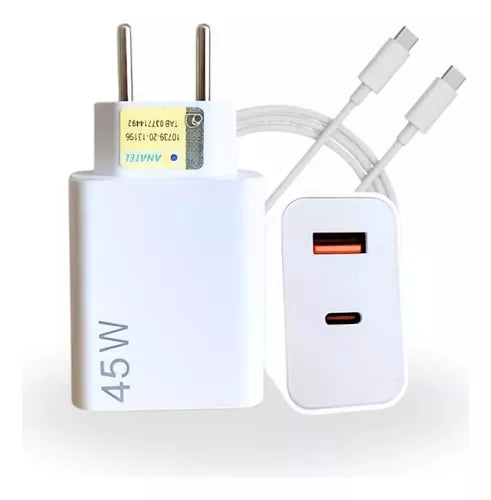 Fonte Carregador Adaptador Usb-c 45w Turbo Com Cabo 110/220v