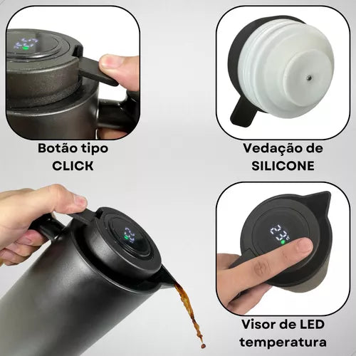 Garrafa Térmica Com Visor Digital E Cabo Madeira