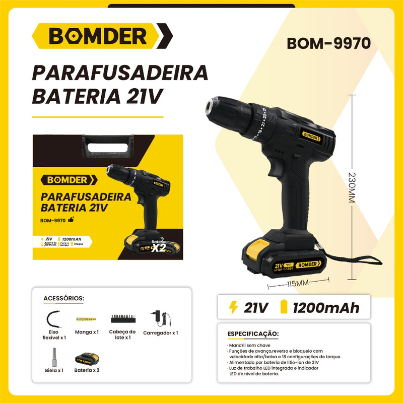 Parafusadeira Sem Fio Portátil Uso Profissional 21v/1200mah