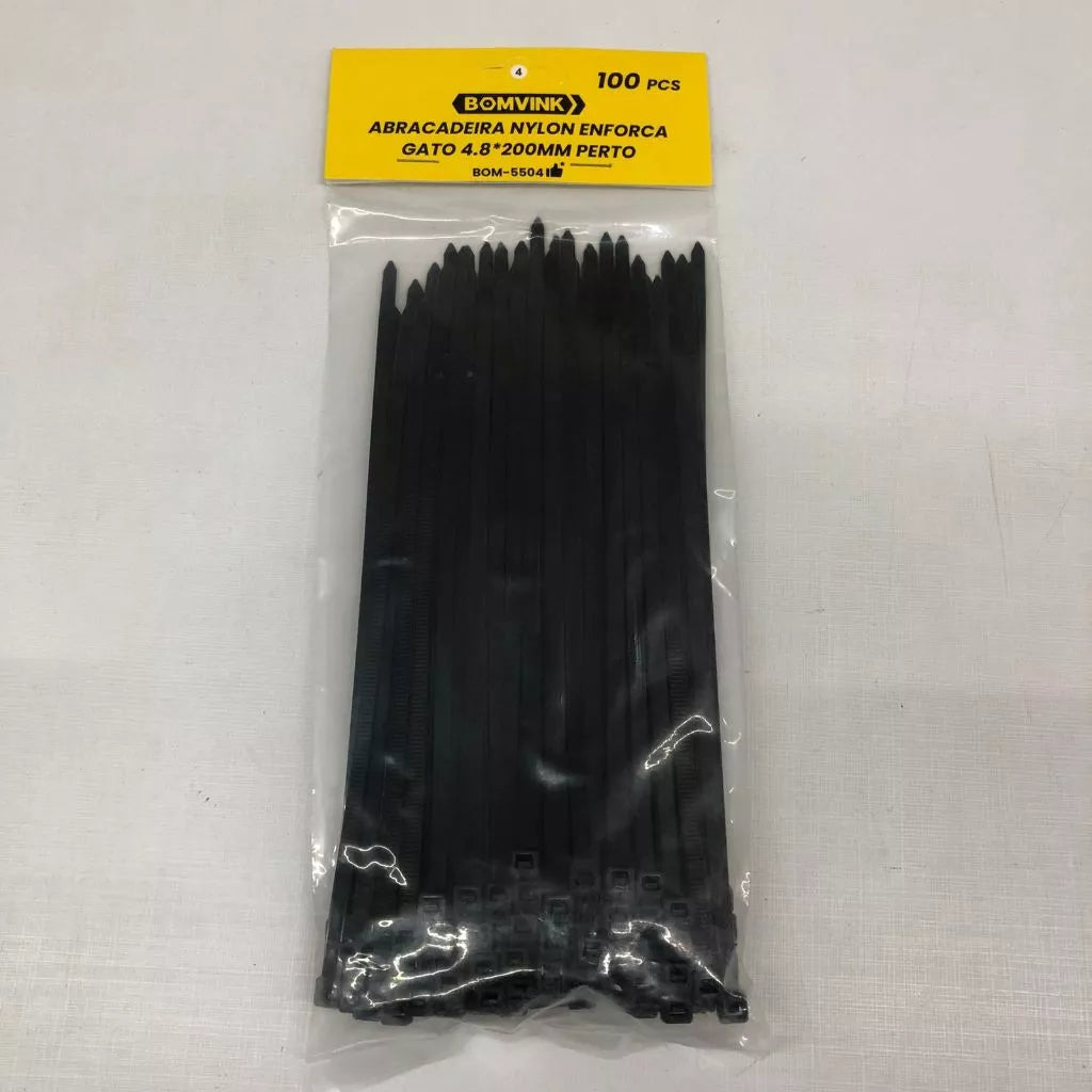 BOMVINK Abraçadeiras Enforca Gato Nylon 4.8*200mm Preta Bom 5504