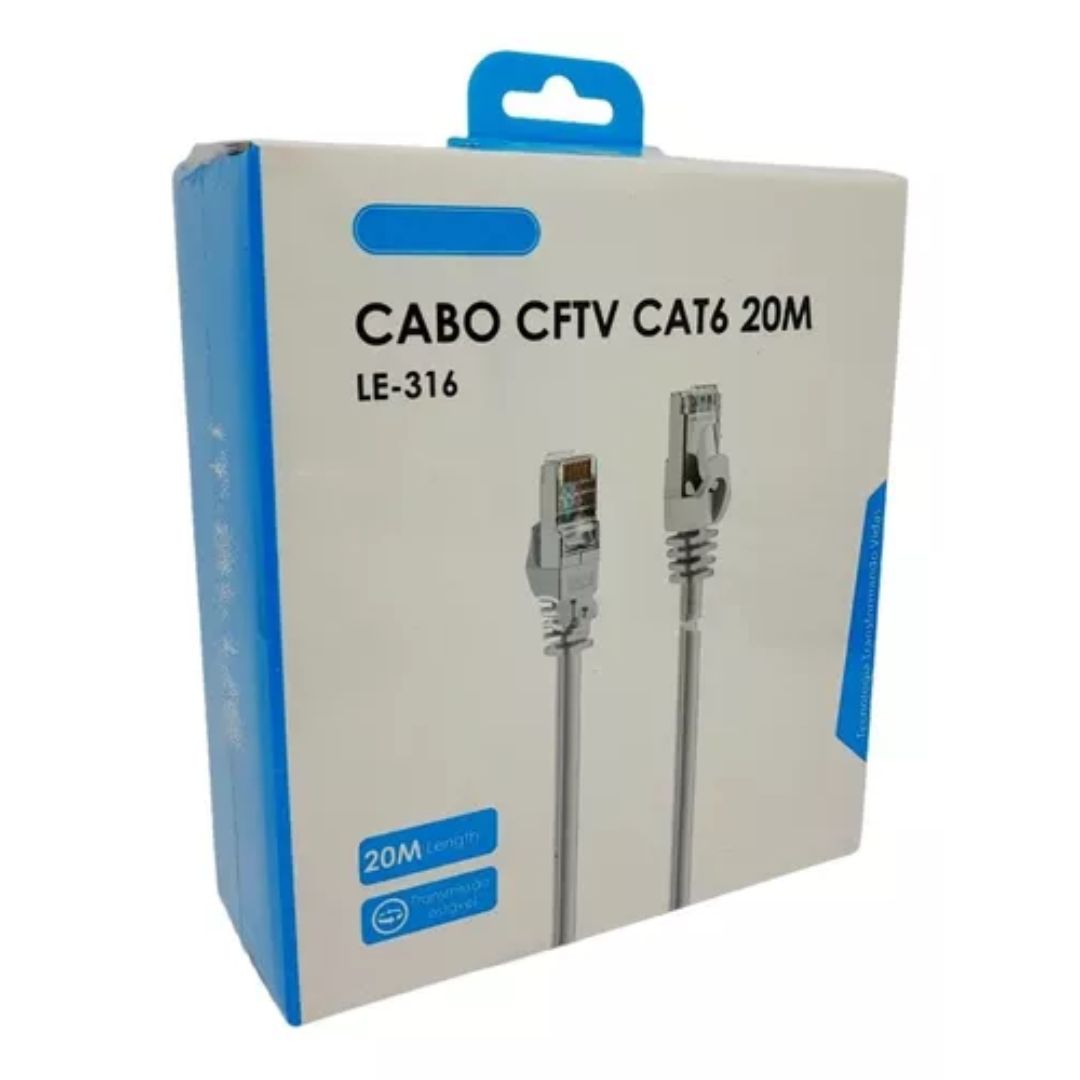Cabo De Rede Cftv Conexão Internet Rj45 Cat6 De 20 Metros