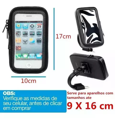 Suporte Celular C/ Bolsa À Prova D'água Moto Retrovisor 6,5