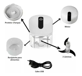 Mini Processador de Alimentos Moedor Elétrico Sem Fio 200ml Usb