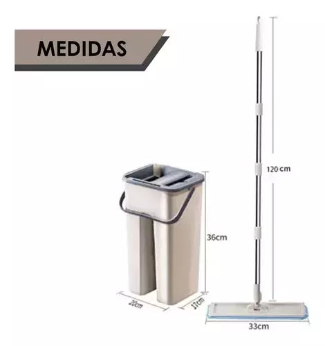 Mop Flat Balde Esfregão Lava E Seca Com Balde Centrífuga Cor Cinza