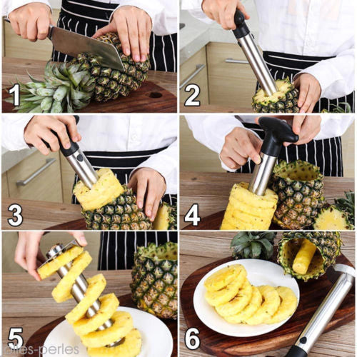 Descascador Fatiador De Abacaxi Frutas Inox Espiral Pratico 3 em 1