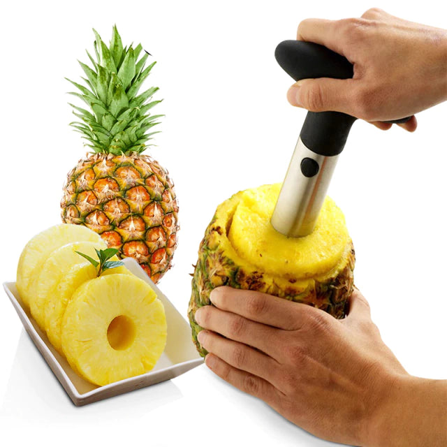 Descascador Fatiador De Abacaxi Frutas Inox Espiral Pratico 3 em 1