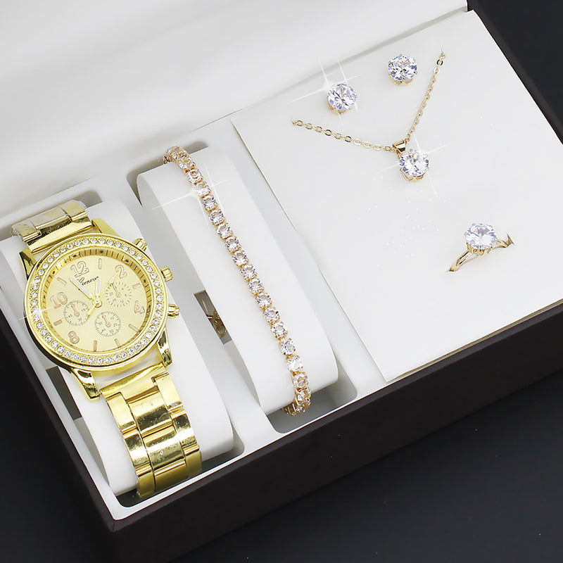 Kit Glamour Feminino - Relógio, Pulseira, Colar e Brincos