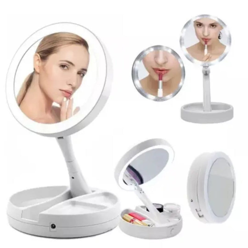 Espelho de Mesa LED Glam Touch – Beleza Iluminada em Qualquer Lugar!