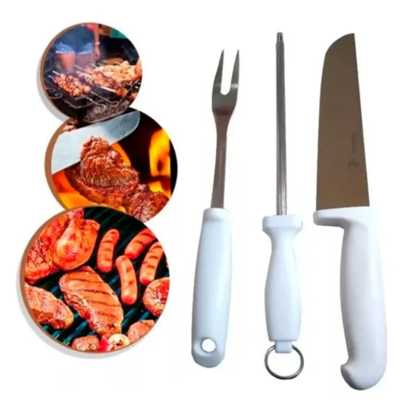 Kit Churrasco Premium Roma – 3 Peças de Qualidade para Verdadeiros Churrasqueiros!