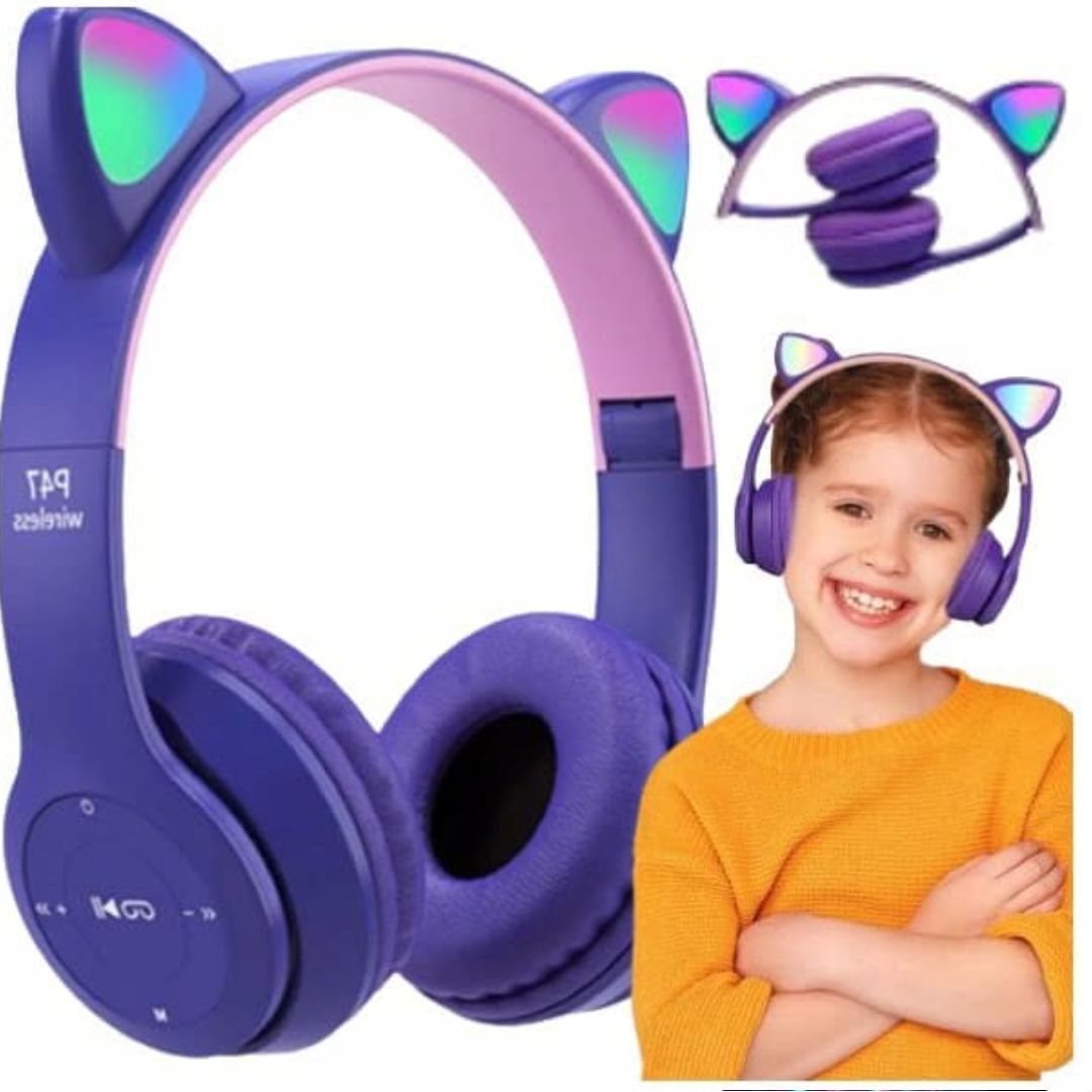 Fone Bluetooth Gatinha LED – Diversão, Estilo e Música Para as Pequenas!