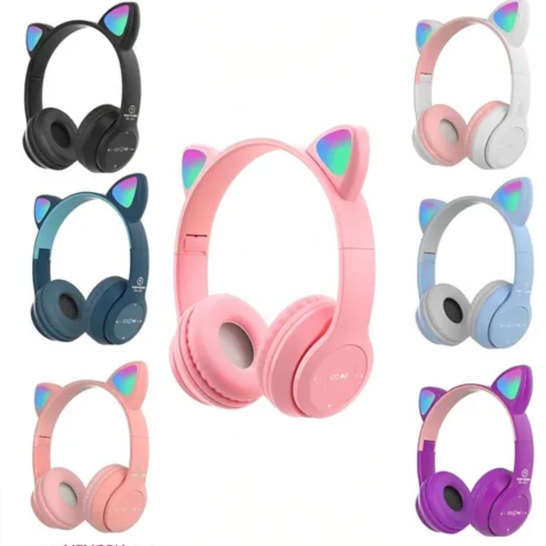Fone Bluetooth Gatinha LED – Diversão, Estilo e Música Para as Pequenas!