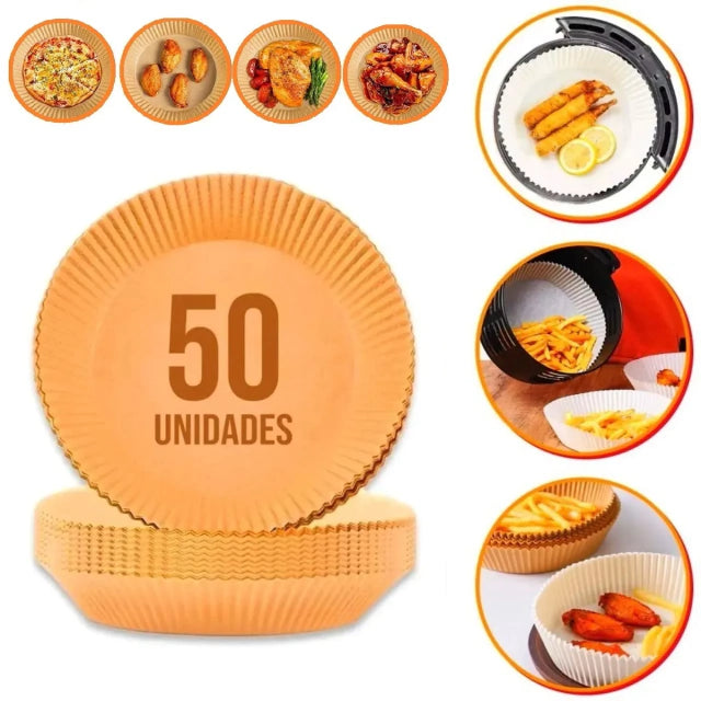 Forma de Papel Antiaderente Para Airfryer - 50 unidades - Descartável Premium
