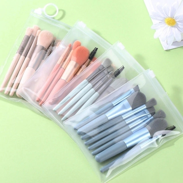 Kit 8 Mini Pinceis Para Maquiagem + Estojo Transparente Para Viagem