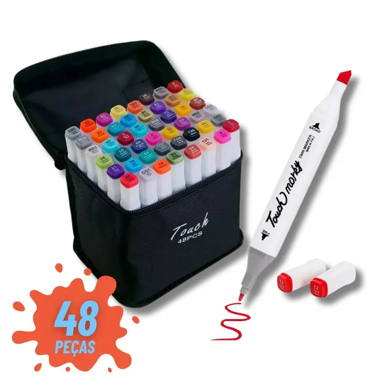 Kit de Canetas Marcador Permanente Ponta Dupla - 48 Cores Vibrantes