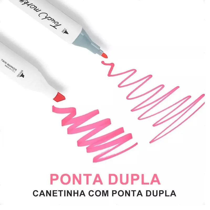 Kit de Canetas Marcador Permanente Ponta Dupla - 48 Cores Vibrantes