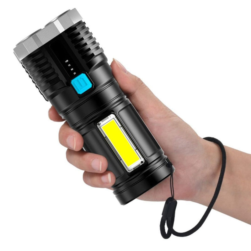 Lanterna LED Super Potente à Prova d’Água – 4 Núcleos + Recarregável via USB!