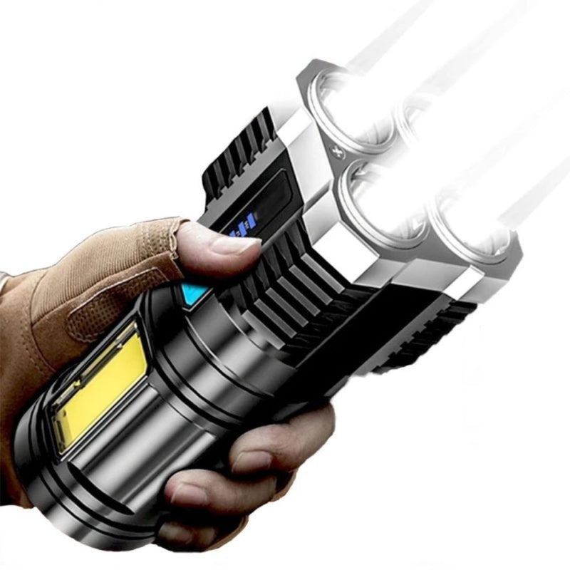 Lanterna LED Super Potente à Prova d’Água – 4 Núcleos + Recarregável via USB!