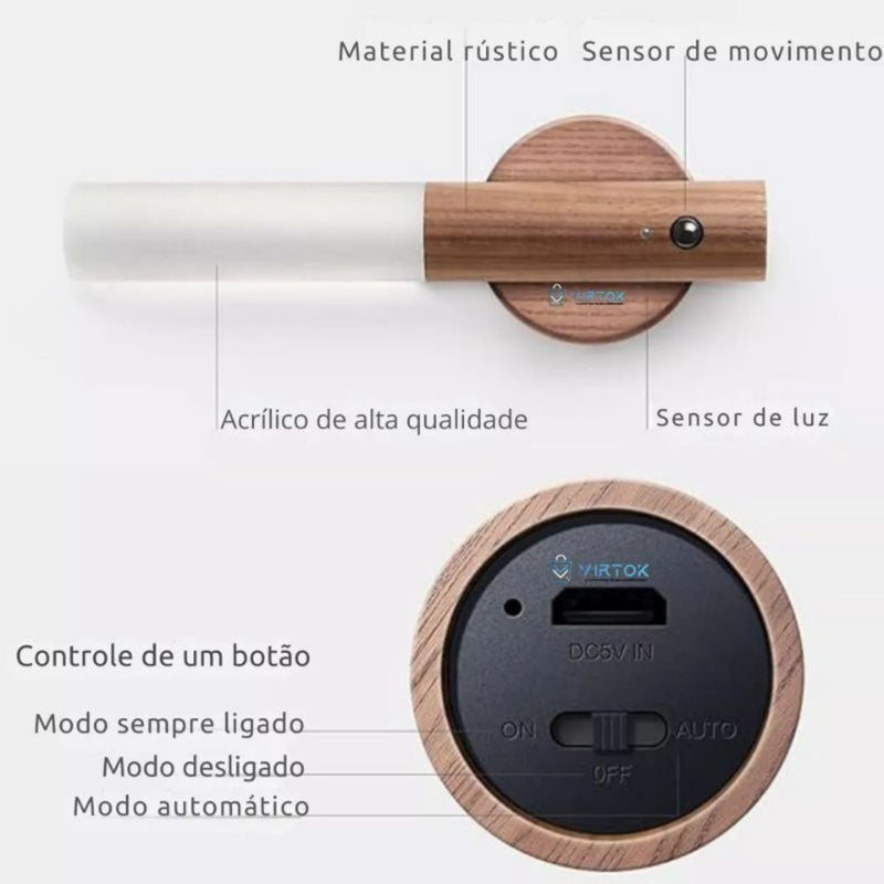 Luminária Bastão LED com Sensor de Movimento – Iluminação Automática e Recarregável!