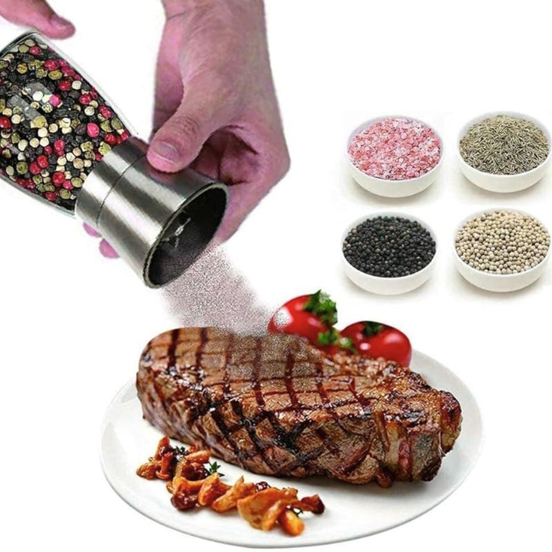 Moedor de Pimenta e Sal com Suporte Inoxidável – Ajuste de Grossura para Sabores na Medida Certa!
