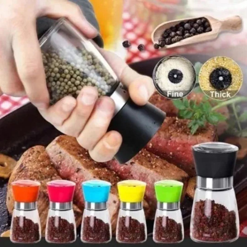 Moedor de Pimenta e Sal com Suporte Inoxidável – Ajuste de Grossura para Sabores na Medida Certa!
