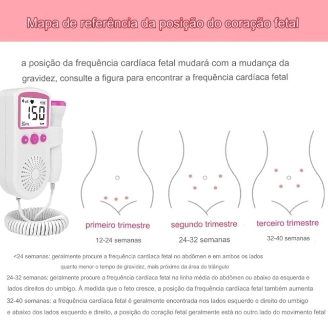 Monitor Fetal Doppler Aparelho Para Ouvir Batimentos Coração Bebê