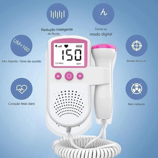 Monitor Fetal Doppler Aparelho Para Ouvir Batimentos Coração Bebê