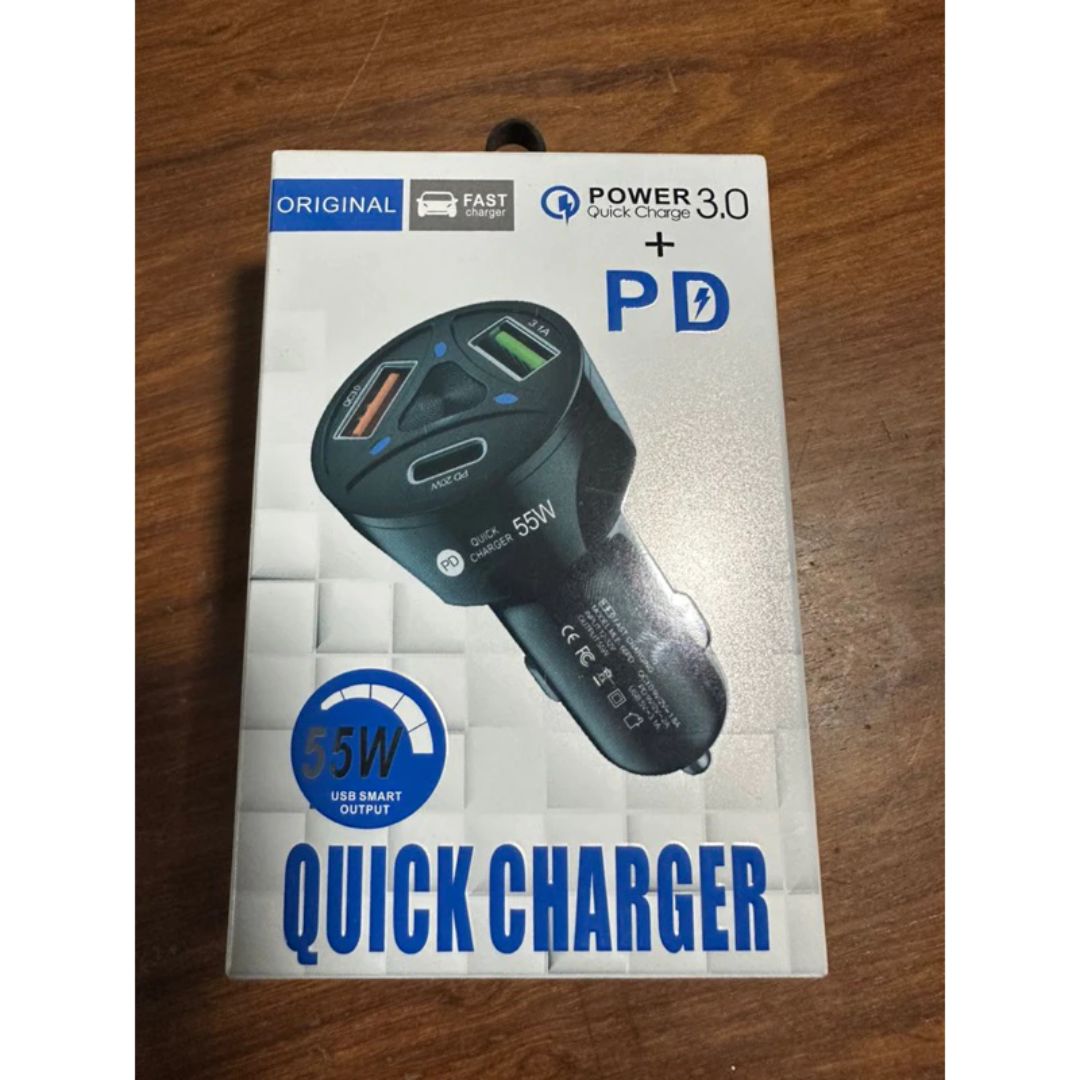 Carregador Veicular Quick Charger 55W – Potência Máxima em Qualquer Viagem!