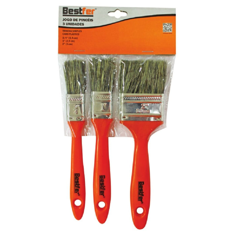 Pincéis Trincha 3 Peças com Cabo Plástico Reforçado – Precisão e Resistência para Todos os Tipos de Pintura!