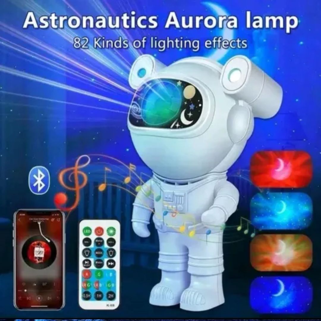Astronauta Galáctico 2 em 1 – Projetor de Estrelas + Caixa de Som Bluetooth com Controle