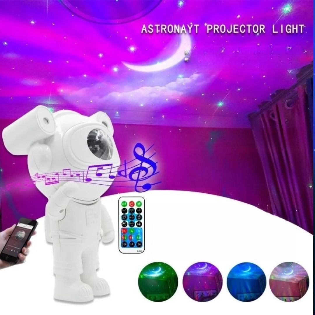 Astronauta Galáctico 2 em 1 – Projetor de Estrelas + Caixa de Som Bluetooth com Controle