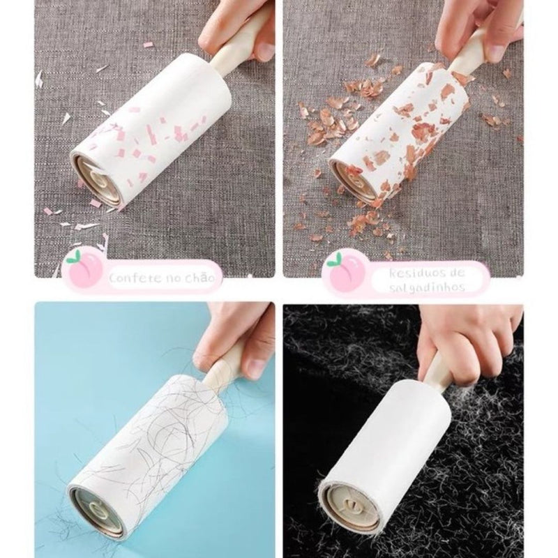Rolos Adesivos Inteligentes – Kit com 1 Rolo + 2 Refis | Tira Pelos de Animais Pluma com 20 Folhas Cada – Portátil e Reutilizável