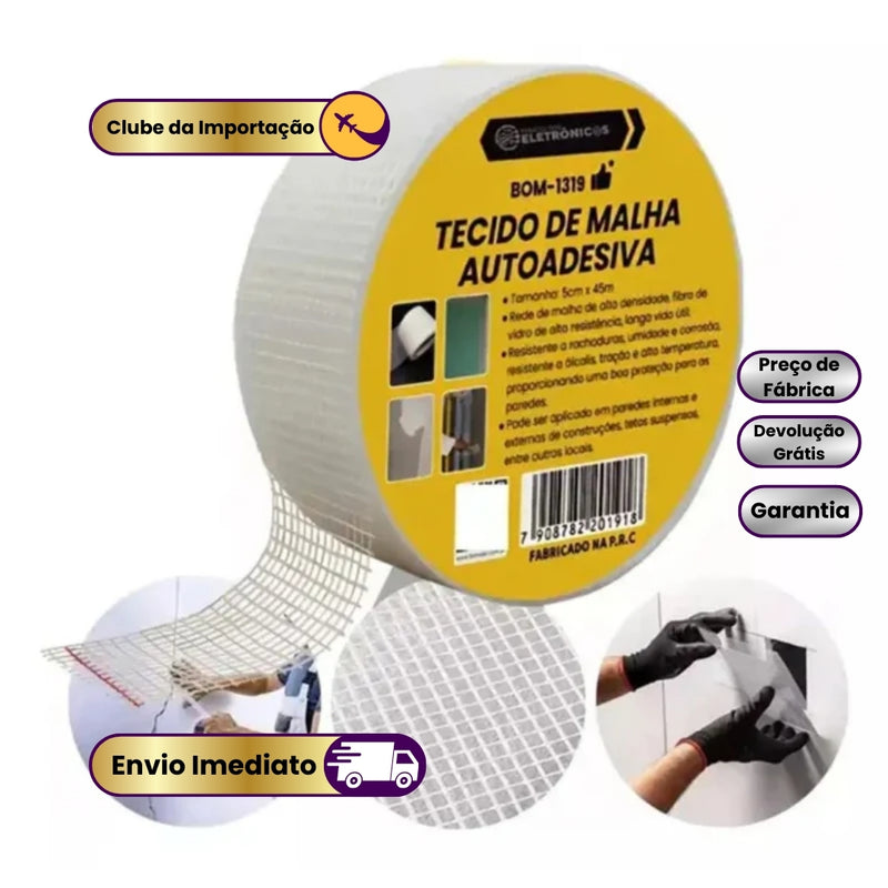 Fita Telada De Malha Fibra Drywall Reparos Rachaduras Parede